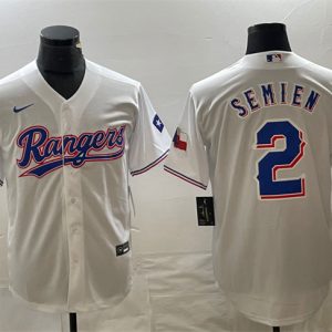 Texas Rangers #2 Marcus Semien White With Patch Cool Base Stitched Jersey