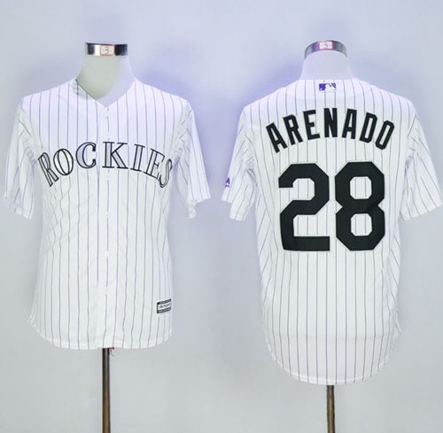 Rockies #28 Nolan Arenado White Strip New Cool Base Stitched Jersey