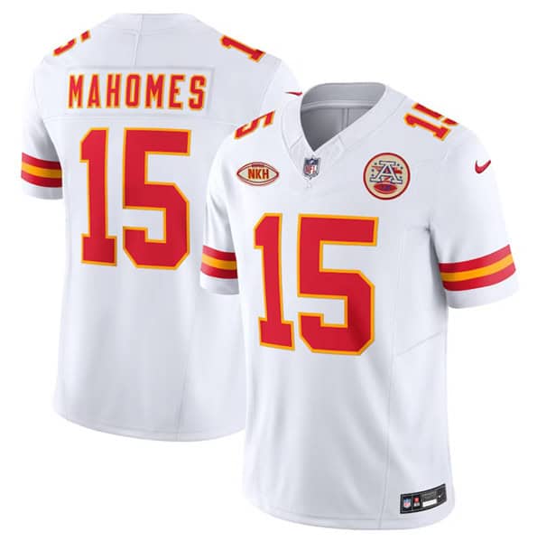 Kansas City Chiefs #15 Patrick Mahomes White 2023 F.U.S.E. With "NKH" Patch Vapor Untouchable Limited Stitched Jersey