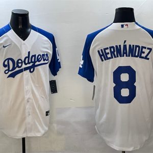 Los Angeles Dodgers #8 Enrique Hernandez White Blue Cool Base Stitched Jersey