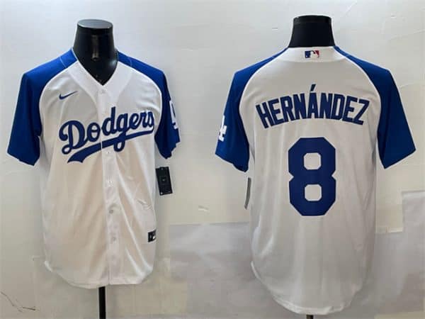 Los Angeles Dodgers #8 Enrique Hernandez White Blue Cool Base Stitched Jersey