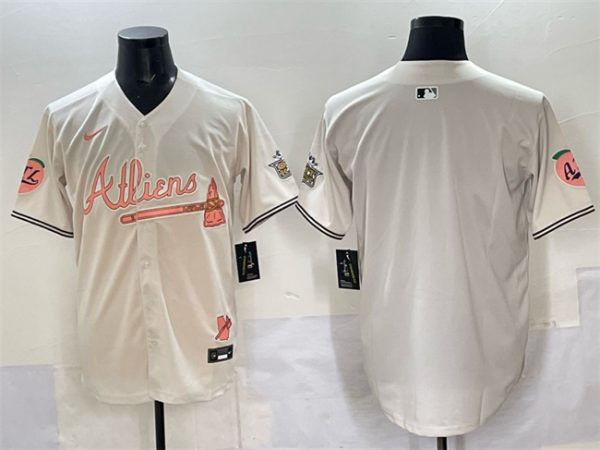 Atlanta Braves Blank Cream 2024 Atliens Peach With Outkast Patch Vapor Limited Stitched Jersey