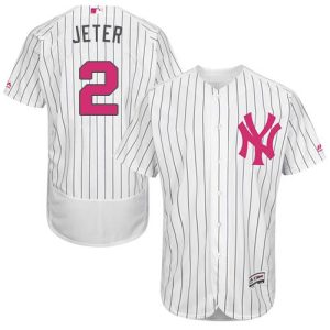 Yankees #2 Derek Jeter White Strip Flexbase Authentic Collection 2016 Mother's Day Stitched Jersey