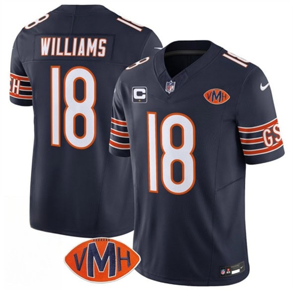 Chicago Bears #18 Caleb Williams Navy 2025 F.U.S.E. With 1-Star C Patch And VMH Patch Vapor Untouchable Limited Football Stitched Jersey