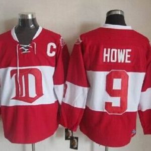 Red Wings #9 Gordie Howe Red Winter Classic CCM Throwback Stitched Jersey