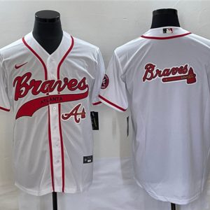 Atlanta Braves White Team Big Logo Cool Base With Patch Stitched Jersey