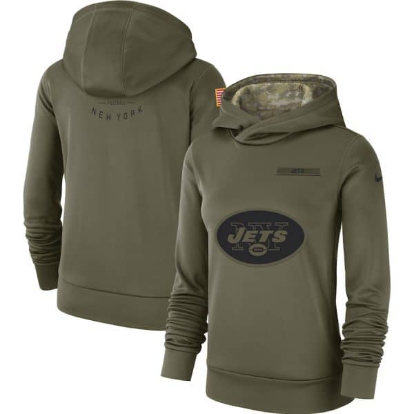 New York Jets Olive Salute To Service Team Logo Performance Pullover NFL Hoodie