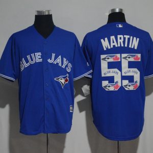 Toronto Blue Jays #55 Russell Martin Blue Team Logo Print Cool Base Stitched Jersey