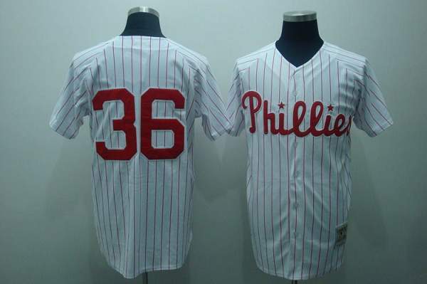 Mitchell And Ness Phillies #36 Robin Roberts Stitched White Red Strip Jersey