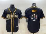 Pittsburgh Steelers #90 T. J. Watt Black Team Big Logo With Patch Cool Base Stitched Baseball Jersey