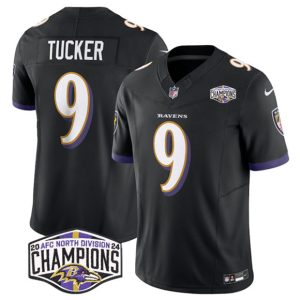 Baltimore Ravens #9 Justin Tucker Black F.U.S.E. 2024 AFC North Division Champions Vapor Limited Jersey
