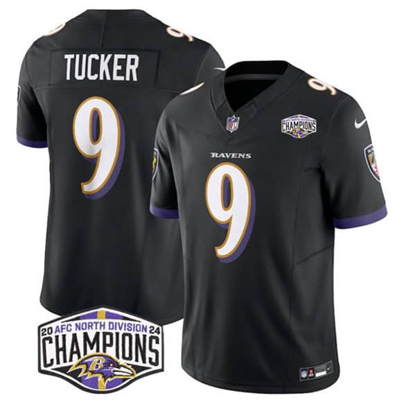 Baltimore Ravens #9 Justin Tucker Black F.U.S.E. 2024 AFC North Division Champions Vapor Limited Jersey