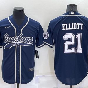 Dallas Cowboys #21 Ezekiel Elliott Navy Cool Base Stitched Baseball Jersey