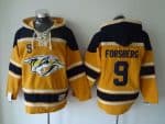 Predators #9 Filip Forsberg Yellow Sawyer Hooded Sweatshirt Stitched Jersey