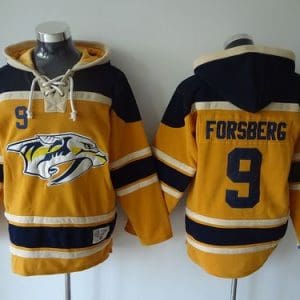 Predators #9 Filip Forsberg Yellow Sawyer Hooded Sweatshirt Stitched Jersey
