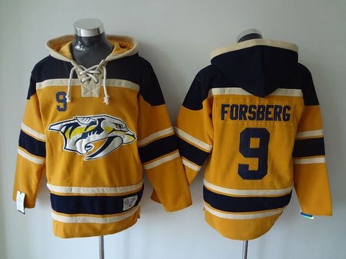 Predators #9 Filip Forsberg Yellow Sawyer Hooded Sweatshirt Stitched Jersey