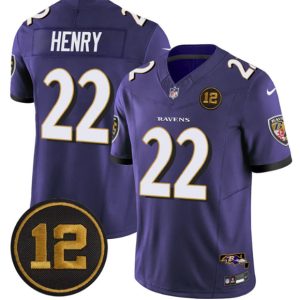 Baltimore Ravens #22 Derrick Henry Purple 2025 F.U.S.E Jacoby Jones Patch Vapor Limited Jersey