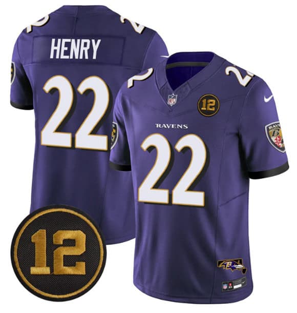 Baltimore Ravens #22 Derrick Henry Purple 2025 F.U.S.E Jacoby Jones Patch Vapor Limited Jersey