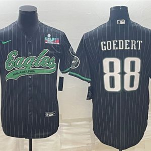 Philadelphia Eagles #88 Dallas Goedert Black With Super Bowl LVII Patch Cool Base Stitched Jersey