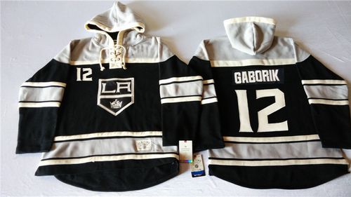 Kings #12 Marian Gaborik Black Sawyer Hooded Sweatshirt Stitched Jersey