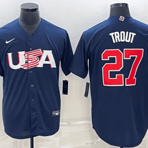 USA #27 Mike Trout 2023 Navy World Classic Stitched Jersey