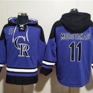 Colorado Rockies #11 Mike Moustakas Purple Ageless Must-Have Lace-Up Pullover Hoodie