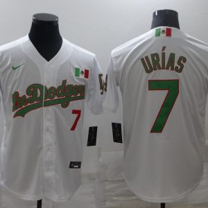 Los Angeles Dodgers #7 Julio Urias White Green Cool Base Stitched Baseball Jersey