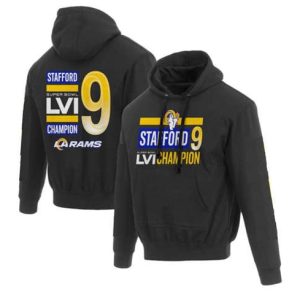 Los Angeles Rams #9 Matthew Stafford 2022 Black Super Bowl LVI Champions Pullover Hoodie