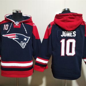 New England Patriots #10 Mac Jones Navy Ageless Must-Have Lace-Up Pullover Hoodie