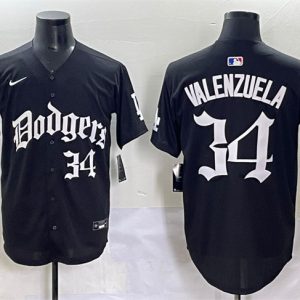 Los Angeles Dodgers #34 Fernando Valenzuela Black 2025 LA Gothic Style With 2024 World Series Champions Patch Vapor Premier Limited Stitched Jersey
