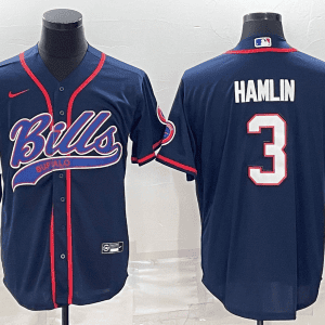 Buffalo Bills #3 Damar Hamlin Navy With Patch Cool Base Stitched Baseball Jersey