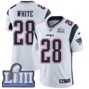 New England Patriots # 28 James White White Super Bowl LIII Vapor Untouchable Limited Stitched Jersey