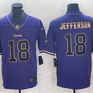 Minnesota Vikings #18 Justin Jefferson Purple Gold Stitched Jersey