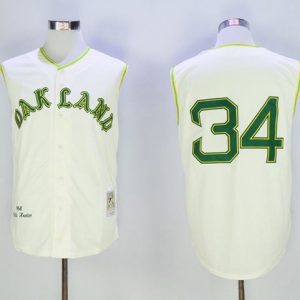 Mitchell And Ness 1968 Athletics #34 Rollie Fingers Cream Throwback Stitched Jersey
