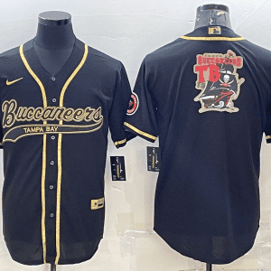 Tampa Bay Buccaneers Black Gold Team Big Logo With Patch Cool Base Stitched Baseball Jersey