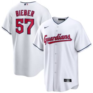 Cleveland Guardians #57 Shane Bieber White Cool Base Stitched Baseball Jersey