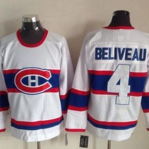 Canadiens #4 Jean Beliveau White CCM Throwback Stitched Jersey