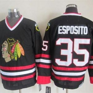 Blackhawks #35 Tony Esposito Black CCM Throwback Stitched Jersey