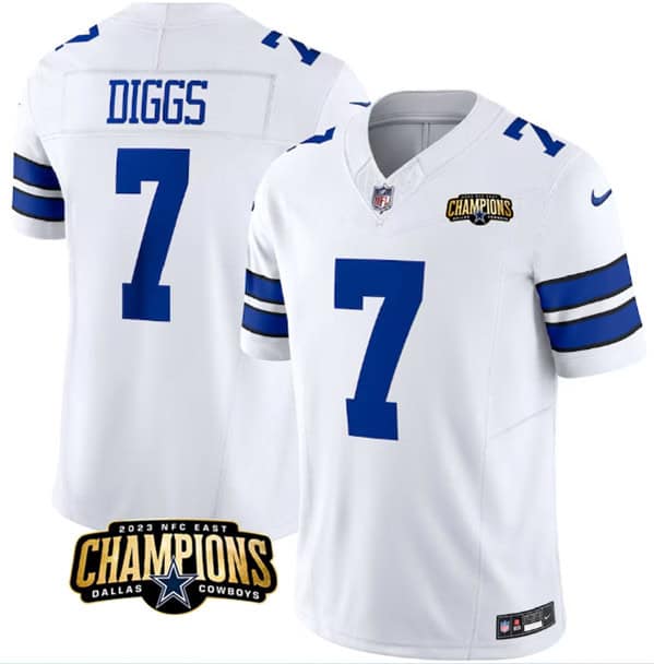 Dallas Cowboys #7 Trevon Diggs White 2023 F.U.S.E. NFC East Champions Patch Stitched Jersey