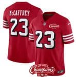 San Francisco 49ers #23 Christian McCaffrey Red 2023 F.U.S.E. NFC West Champions Patch Alternate Stitched Jersey