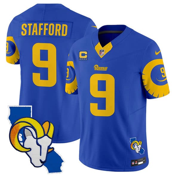 Los Angeles Rams #9 Matthew Stafford Royal 2025 4-Star C Patch F.U.S.E. V2 Limited Stitched Jersey