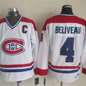 Canadiens #4 Jean Beliveau White CH-CCM Throwback Stitched Jersey