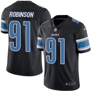 Lions #91 A'Shawn Robinson Black Stitched Limited Rush Nike Jersey