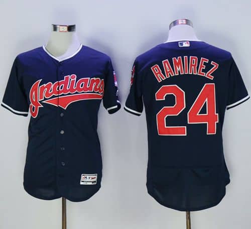 Indians #24 Manny Ramirez Navy Blue Flexbase Authentic Collection Stitched Jersey