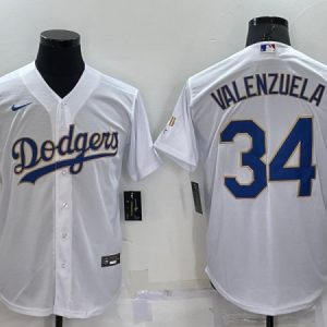 Los Angeles Dodgers #34 Toro Valenzuela White Gold Championship Cool Base Stitched Jersey