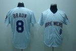 Brewers #8 Ryan Braun Stitched White Blue Strip Jersey