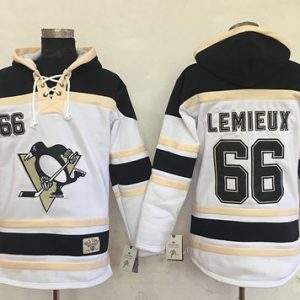 Penguins #66 Mario Lemieux White Sawyer Hooded Sweatshirt Stitched Jersey