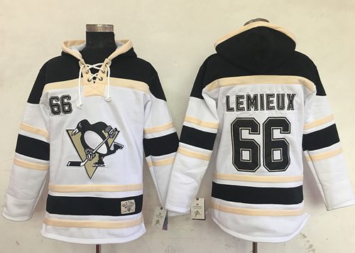 Penguins #66 Mario Lemieux White Sawyer Hooded Sweatshirt Stitched Jersey