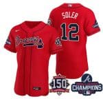 Atlanta Braves #12 Jorge Soler 2021 Red World Series Champions With 150th Anniversary Flex Base Stitched Jersey