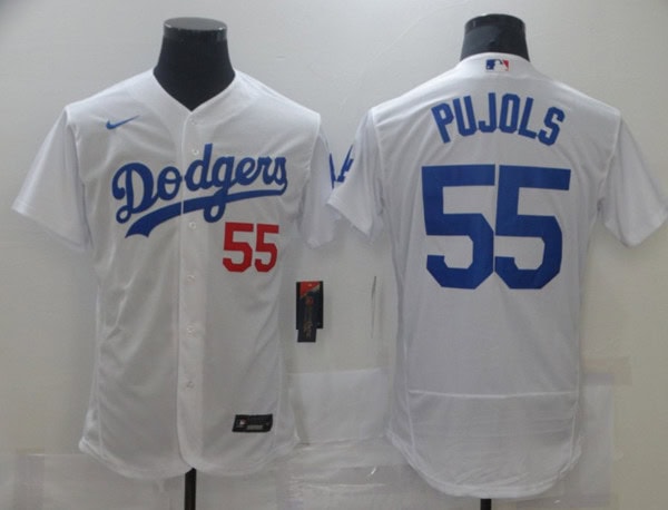 Los Angeles Dodgers #55 Albert Pujols White Flex Base Sttiched Jersey